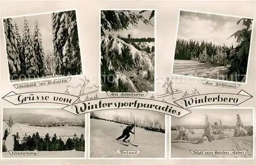 AK / Ansichtskarte Winterberg Hochsauerland Waldblick ins Nuhnetal Astenturm Bobhaus Torlauf Skirennen Idyll am Kahlen Asten Winterlandschaft Kat. Winterberg