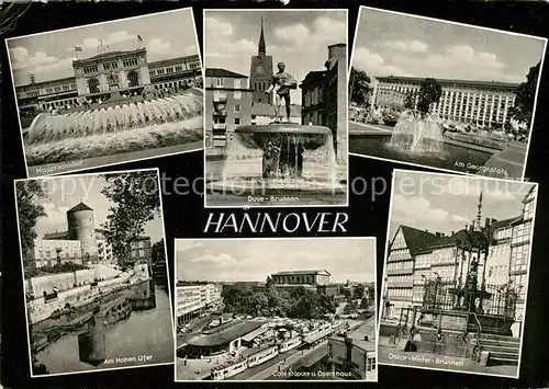 AK / Ansichtskarte Hannover Hauptbahhof Duve Brunnen Georgsplatz Oskar Winter Brunnen Hohes Ufer Cafe Kroepcke Opernhaus Kat. Hannover