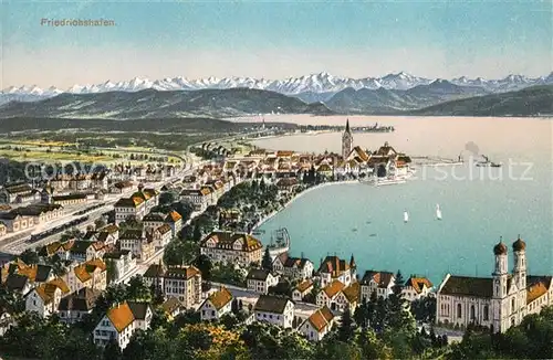 AK / Ansichtskarte Friedrichshafen Bodensee Panorama mit Alpen Kat. Friedrichshafen