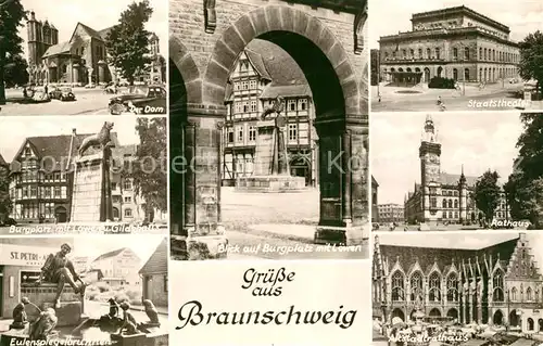 AK / Ansichtskarte Braunschweig Dom Burgplatz Loewe Gildehaus Eulenspiegelbrunnen Staatstheater Rathaus Kat. Braunschweig