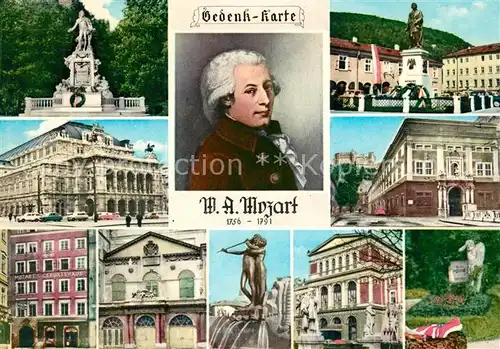 AK / Ansichtskarte Mozart Wolfgang Amadeus Gedenkkarte Staatsoper Festspielhaus Salzburg Ruhestaette Kat. Komponist