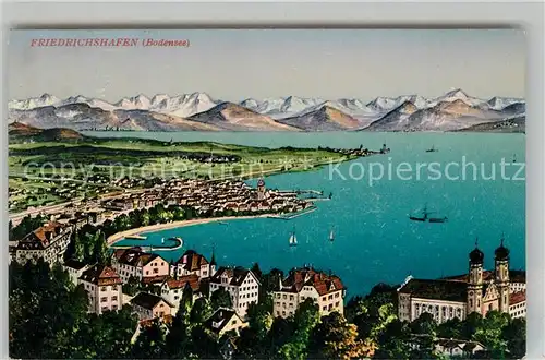 AK / Ansichtskarte Friedrichshafen Bodensee Panorama mit Alpen Kat. Friedrichshafen