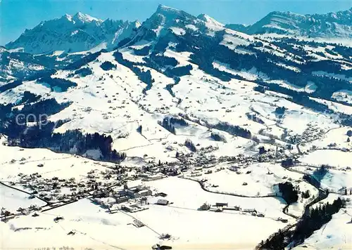 AK / Ansichtskarte Neu St Johann mit Saentis Stockberg und Luetispitz Appenzeller Alpen Fliegeraufnahme Kat. Neu St Johann Nesslau