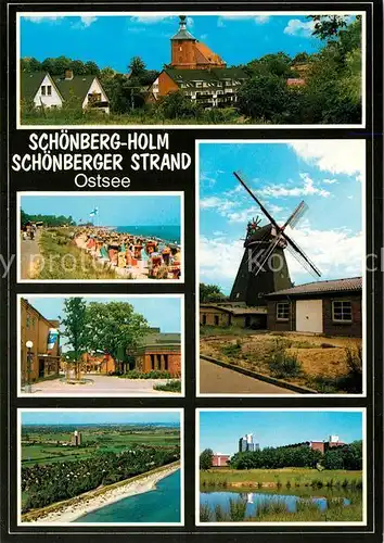 AK / Ansichtskarte Holm Holstein Ortsmotiv mit Kirche Schoenberger Strand Windmuehle Fliegeraufnahme Kat. Schoenberg (Holstein)