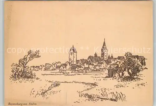 AK / Ansichtskarte Ravensburg Wuerttemberg Panorama Kuenstlerkarte Kat. Ravensburg