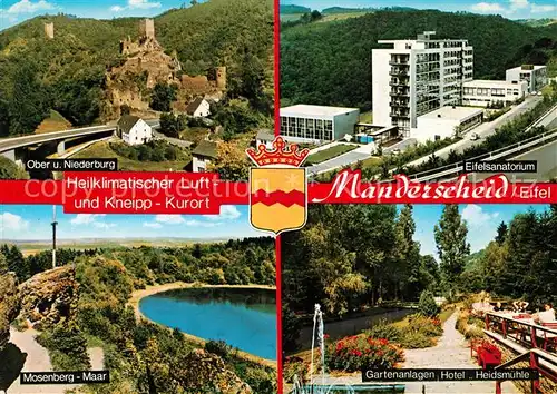 AK / Ansichtskarte Manderscheid Eifel Oberburg Niederburg Eifelsanatorium Mosenberg Maar Gartenanlagen Hotel Heidsmuehle Kat. Manderscheid