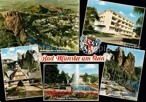 AK / Ansichtskarte Bad Muenster Stein Ebernburg Fliegeraufnahme Baederhaus Parksanatorium Kurpark Kurhaus Rheingrafenstein Kat. Bad Muenster am Stein Ebernburg