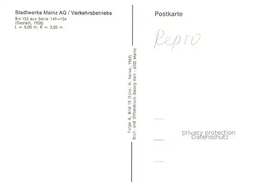 AK / Ansichtskarte Strassenbahn Bw 153 Mainz  Kat. Strassenbahn