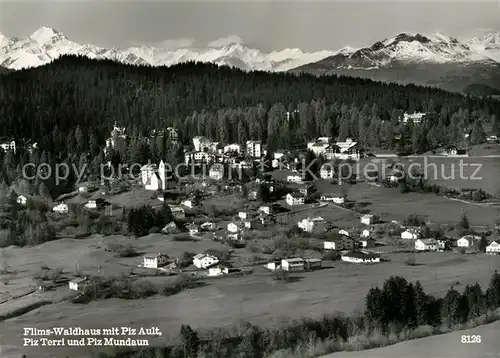 AK / Ansichtskarte Flims Waldhaus Fliegeraufnahme mit Piz Ault Piz Terri und Piz Mundaun Kat. Flims Waldhaus