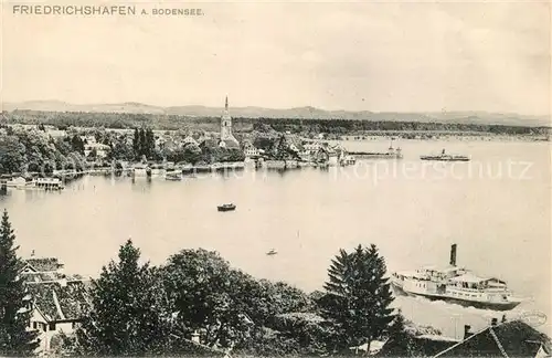 AK / Ansichtskarte Friedrichshafen Bodensee Panorama Dampfschiff Kat. Friedrichshafen