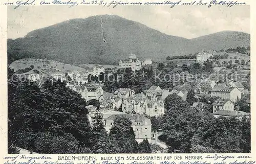 AK / Ansichtskarte Baden Baden Blick vom Schlossgarten auf den Merkur Kat. Baden Baden