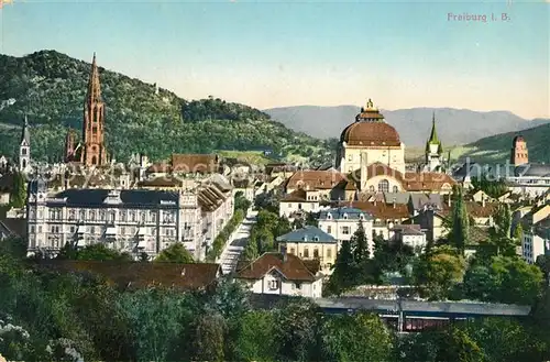 AK / Ansichtskarte Freiburg Breisgau Teilansicht mit Muenster Kat. Freiburg im Breisgau