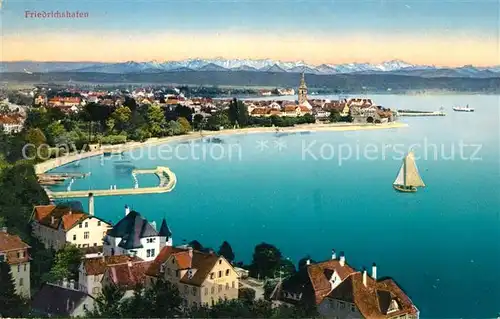 AK / Ansichtskarte Friedrichshafen Bodensee Panorama Hafen Kirche Alpen Kat. Friedrichshafen