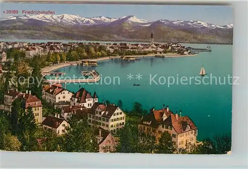 AK / Ansichtskarte Friedrichshafen Bodensee Panorama Hafen Kirche Alpen Kat. Friedrichshafen