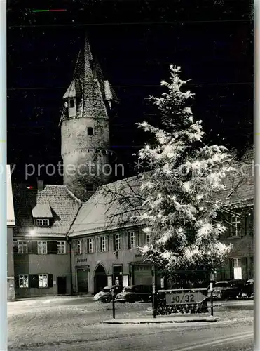 Ravensburg Wuerttemberg Marienplatz Bauhuette Gruenem Turm Winteraufnahme Nachtaufnahme Kat. Ravensburg