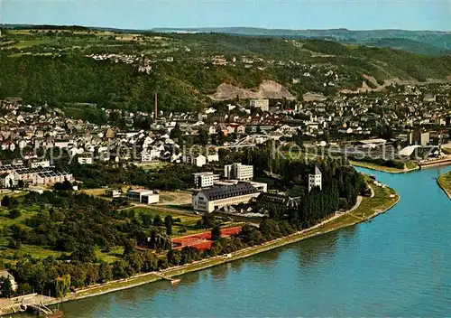 AK / Ansichtskarte Lahnstein Lahnmuendung mit Burg Lahneck Fliegeraufnahme Kat. Lahnstein