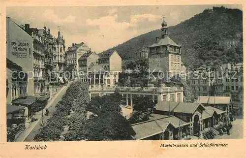 AK / Ansichtskarte Karlsbad Eger Marktbrunnen und Schlossbrunnen