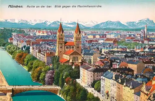 AK / Ansichtskarte Muenchen Isarpartie mit Maximilianskirche Kat. Muenchen