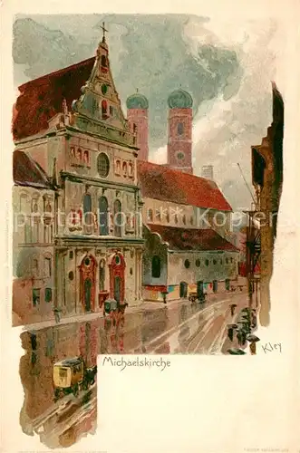 AK / Ansichtskarte Muenchen Michaelskirche Frauenkirche Kuenstlerkarte Kuenstlerkarte Kat. Muenchen