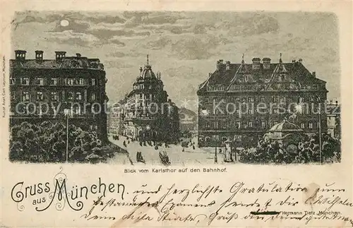 AK / Ansichtskarte Muenchen Karlstor Bahnhof Mondschein Kat. Muenchen