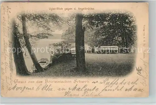 AK / Ansichtskarte Malente Gremsmuehlen Uglei Seeblick mit der Angelbruecke Kat. Malente