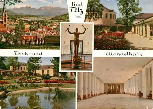 AK / Ansichtskarte Bad Toelz Trinkhalle Wandelhalle Stadtpanorama mit Alpen Kat. Bad Toelz