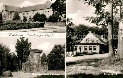 AK / Ansichtskarte Walsrode Lueneburger Heide Gymnasium Hermann Loens Denkmal Eckernworth Kat. Walsrode