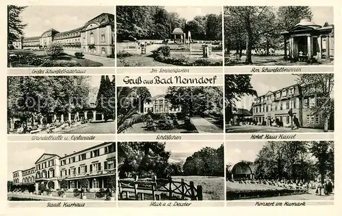 AK / Ansichtskarte Bad Nenndorf Schwefelbadehaus Sonnengarten Schwefelbrunnen Wandelhalle Schloesschen Hotel Haus Kassel Staatl Kurhaus Deister Kurkonzert Kat. Bad Nenndorf