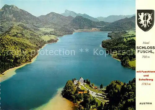 AK / Ansichtskarte Hof Salzburg Hotel Schloss Fuschl mit Fuschlsee und Schafberg Fliegeraufnahme Kat. Hof bei Salzburg