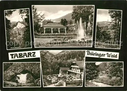 AK / Ansichtskarte Tabarz Landschaftspanorama Aschenbergstein Lesehalle Springbrunnen Inselsberg Torstein Gaststaette Schweizerhaus Massemuehle Kat. Tabarz Thueringer Wald