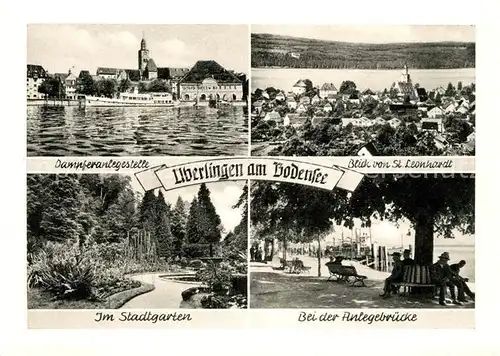 ueberlingen Bodensee Dampferanlegestelle Blick von St Leonhardt Stadtgarten Anlegerbruecke Kat. ueberlingen