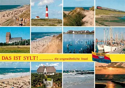 Insel Sylt Strand Leuchtturm Duenen Inselbahn Kirche Hafen Moewen Sonnenuntergang Kat. Westerland