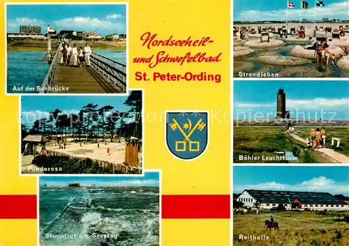 Peter Ording St Leuchtturm Strandleben Seebruecke Sturmflut Reithalle Kat. Sankt Peter Ording