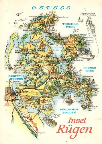 Insel Ruegen Hiddensee Tromper Wiek Prorer Wiek Panoramakarte Kat. Bergen