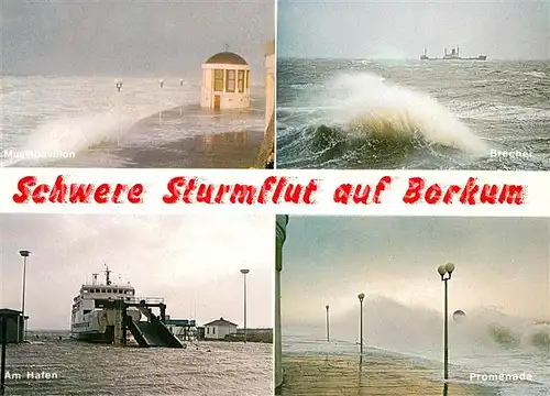 AK / Ansichtskarte Borkum Nordseebad Musikpavillon Schwerre Sturmflut Hafen Promenade Kat. Borkum