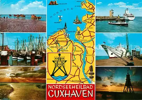 Cuxhaven Nordseebad Panoramakarte Wattfahrt Hafen Kugelbake Kat. Cuxhaven
