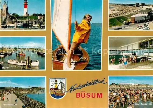 Buesum Nordseebad Leuchtturm Strand Hafen Wellenbad Promenade Wattenlaufen Wappen Kat. Buesum