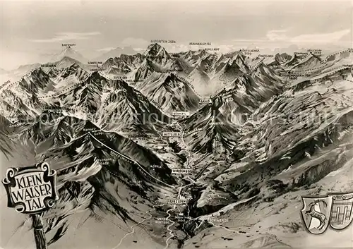 Kleinwalsertal Vorarlberg Panoramakarte mit Riezlern Hirschegg und Mittelberg Kat. Mittelberg