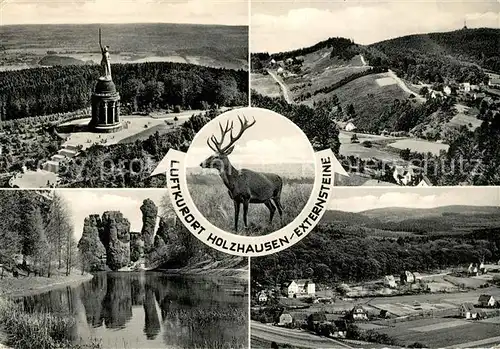 AK / Ansichtskarte Holzhausen Externsteine Landschaftspanorama Hirsch Hermannsdenkmal Teutoburger Wald Fliegeraufnahme Kat. Horn Bad Meinberg