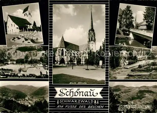 AK / Ansichtskarte Schoenau Schwarzwald Kirche Schwimmbad Bruecke Minigolf Landschaftspanorama Kat. Schoenau im Schwarzwald