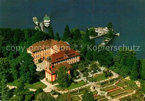 AK / Ansichtskarte Insel Mainau im Bodensee mit Schloss Kirche Terrasse und Rosengarten Fliegeraufnahme Kat. Konstanz Bodensee