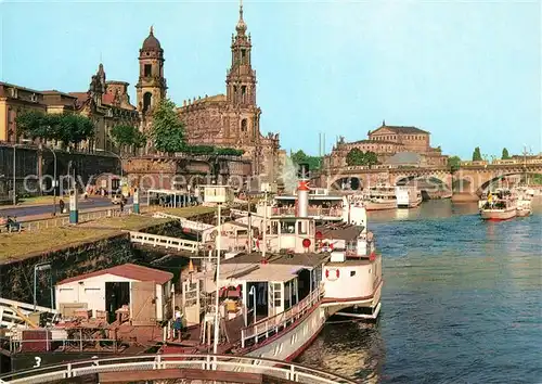 AK / Ansichtskarte Dampfer Seitenrad Dampferanlegestelle Bruehlsche Terrasse Dresden Kat. Schiffe