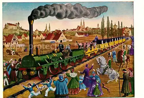 AK / Ansichtskarte Eisenbahn Erste Deutsche Eisenbahn Nuernberg Fuerth 1835 Kat. Eisenbahn