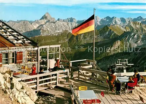 Nebelhorn Gipfelhuette mit Hochvogel Urbeleskarspitze und Hornbachkette Nebelhorn Kat. Oberstdorf