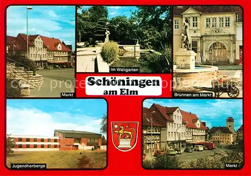 Schoeningen Markt Jugendherberge Wallgarten Brunnen  Schoeningen Kat. Schoeningen