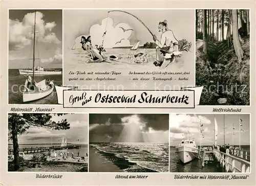 AK / Ansichtskarte Scharbeutz Ostseebad Wolfsschlucht Baederbruecke Motorschiff Hanseat  Scharbeutz Ostseebad Kat. Scharbeutz