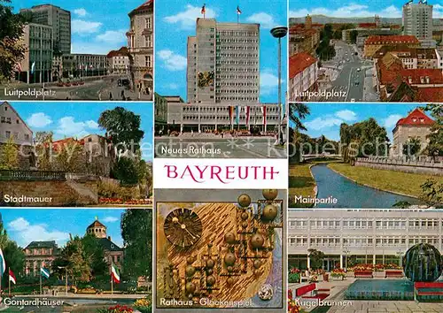 AK / Ansichtskarte Bayreuth Luitpoldplatz Neues Rathaus Stadtmauer Gontardhaeuser Kugelbrunnen Bayreuth Kat. Bayreuth