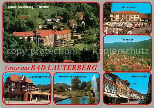 AK / Ansichtskarte Bad Lauterberg Fliegeraufnahme Klinik Kirchberg Kurkonzert Hauptstrasse Glockenspielhaus Hausberg Bad Lauterberg Kat. Bad Lauterberg im Harz