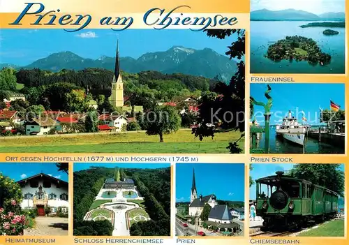 AK / Ansichtskarte Prien Chiemsee Fliegeraufnahme Fraueninsel Chiemseebahn Prien Museum Prien Chiemsee Kat. Prien a.Chiemsee