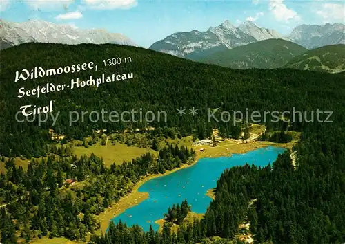 AK / Ansichtskarte Wildmoos Wildmoossee Fliegeraufnahme Hohe Munde Zugspitzmassiv  Wildmoos Kat. Seefeld_Tirol